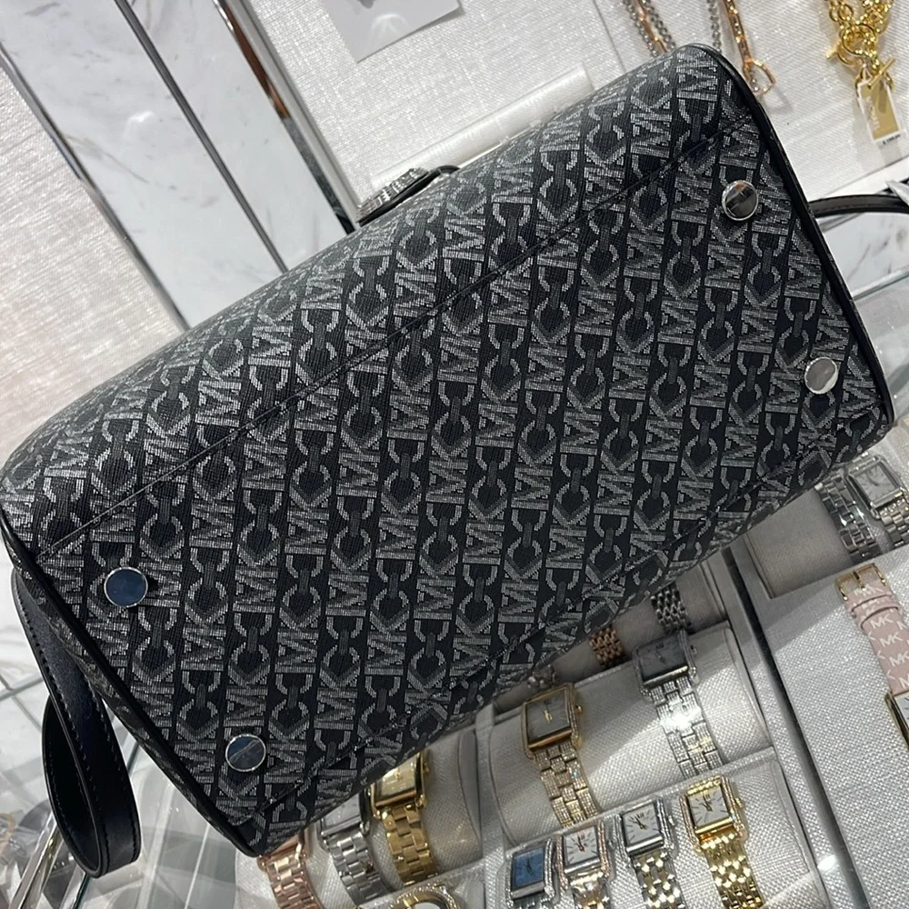 MICHAEL KORS Grayson Medium Metallic Empire Monogram Satchel NWT
